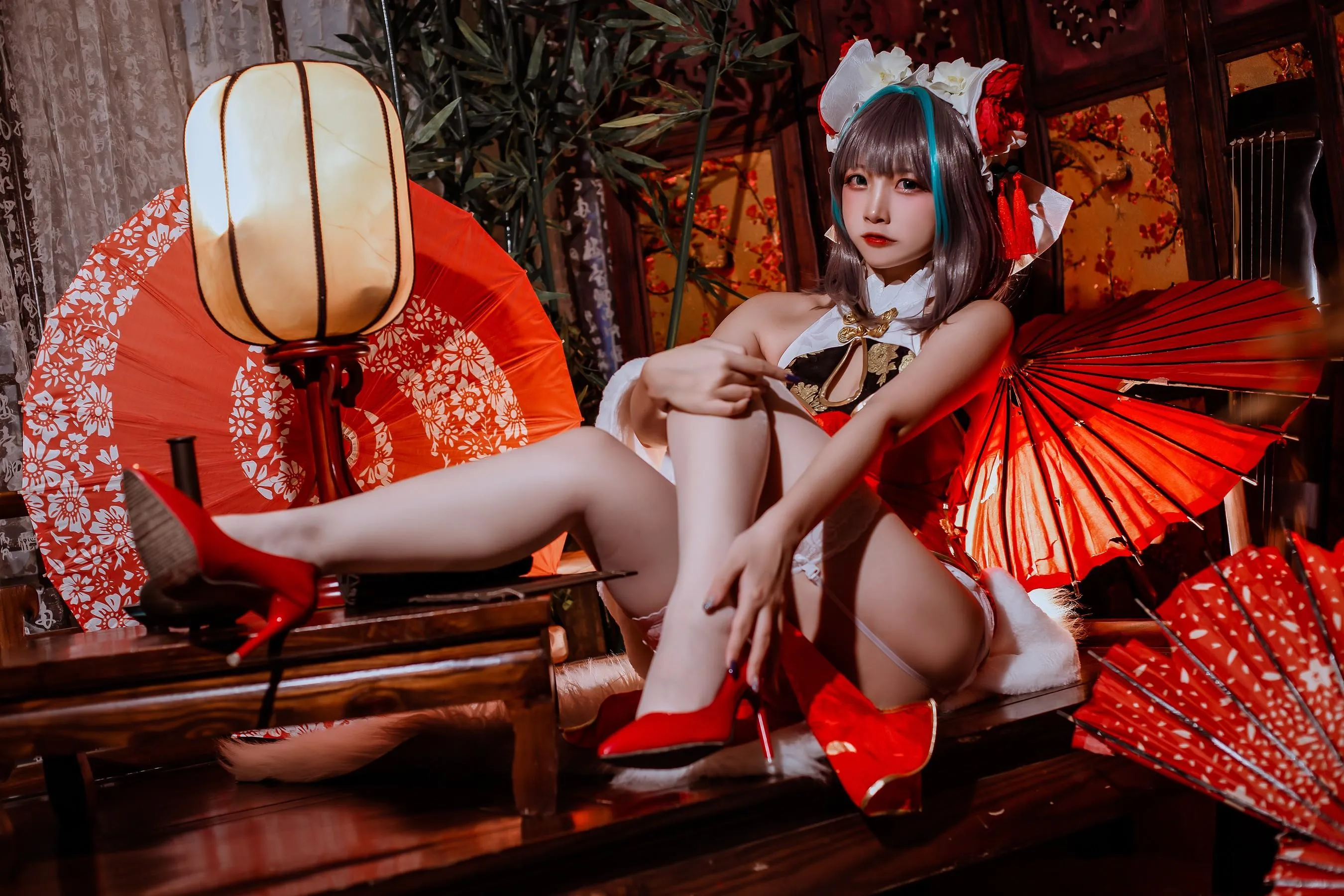 二佐Nisa – NO.151 碧蓝柴郡旗袍 [33P]插图2